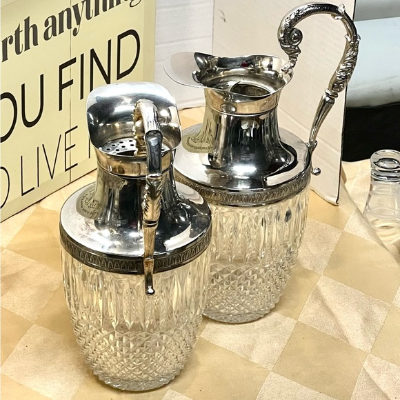 Vintage Set of 2 Victorian Silver & Pressed Glass High Quality Pitcher RARE Set - Picture 8 of 15